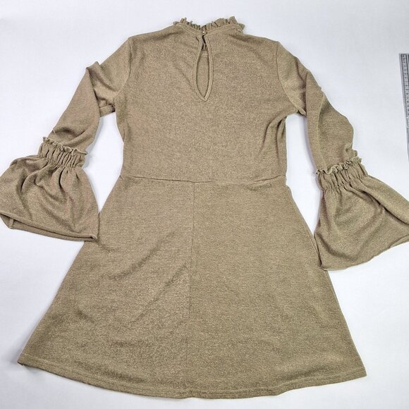 AX Paris Long-Sleeve Dress High Ruffled Collar & Bell Sleeves Size 10 Acadamia - Picture 9 of 10